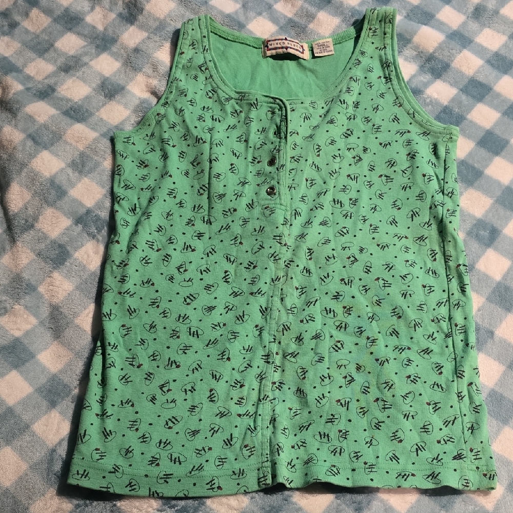 Green and Black Floral Tank Top for Summer